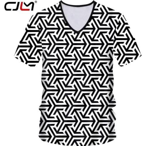 CJLM T-shirt Hombre Hot Black White Graphics V Neck Personality 3D Tshirt Printed Size 7xl Plus Size Costuming Spring T Shirts