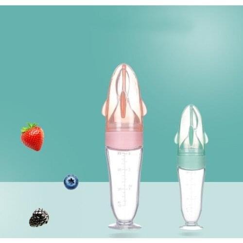 Hot Sale Newborn Baby Squeezing Feeding Bottle Utensils Silicone Training Rice Spoon Infant Cereal Food Supplement Feeder Safe