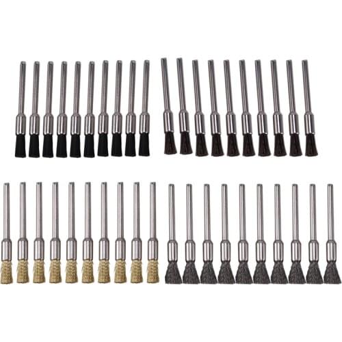 40Pcs 4 Types Nylon /Horsehair /Brass /Steel Wire Wheel Brushes Set Polishing Brush Shank for Rotary Grinder Tools