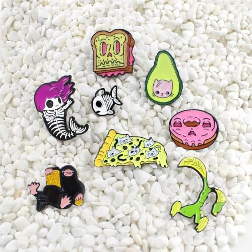 Cartoon animals Magical beast Magic flower Skeleton fish tail fish bone Toast pizza donut personality Enamel brooch