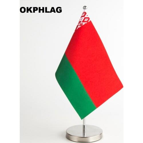 Belarus table Flag with silver Staninless Stand T style Y style Single style14*21CM desk flag Can be Your Logo KS-0031
