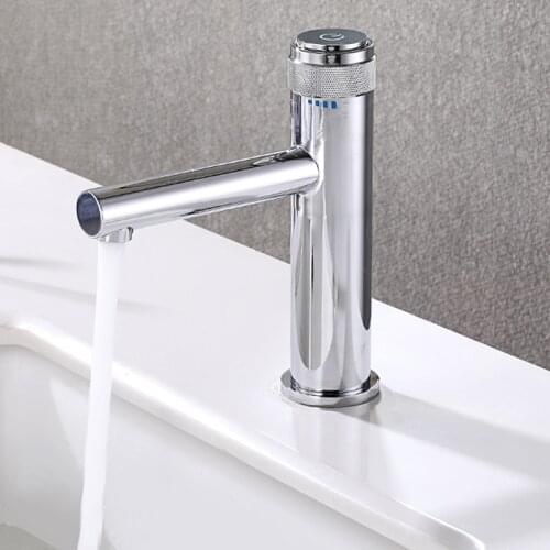 Push Button Brass Bathroom Basin Faucets Hot Cold Water Mixer Taps Deck Mounted Chrome Knurled Handle Tall Washbasin Faucet