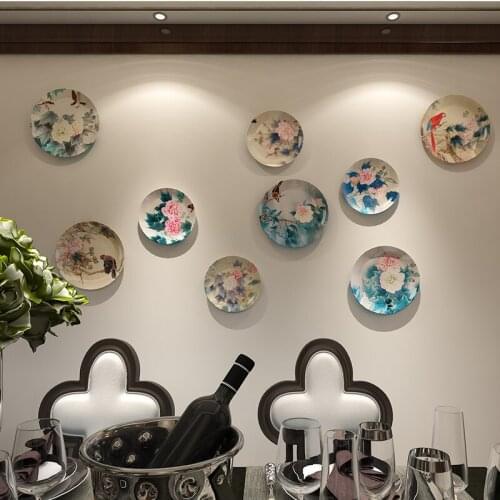 Chinese style classical flowers and birds Ceramic Decorative Living Room Decoration Sitting Plate Background Wall Hanging Plate
