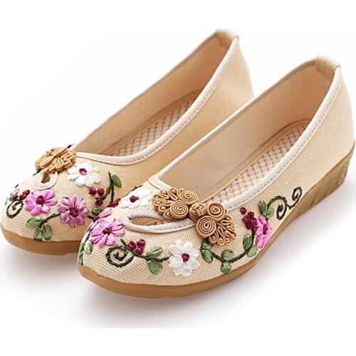 Classic cloth shoes casual shoes retro disc buckle handmade embroidered shoes tendon soles womens shoes