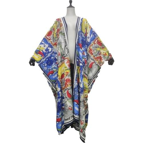 Kuwait Bohemian Silk Oversize Kimono For Women Plus Summer Japanese Summer Swimwear Sexy Lady Kaftan Clothes