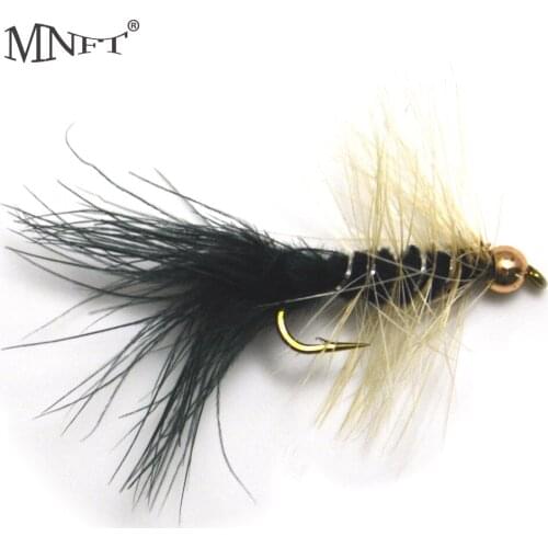 MNFT 10PCS/Pack Bead head Nymph Trout Fishing Flies Zebra body white beard Long Shank Fly Tying Lures Hooks 10