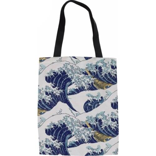 NOISYDESIGNS Women Bag Fashion Handbag Canvas the Lesser Waves of Hokusai Printed Ladies Shoulder Bags Tote Bag Shopping Bags