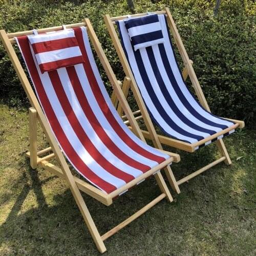 Wholesale Folding Beach deck chair Outdoor portable Solid wood Sun Lounger with pillow