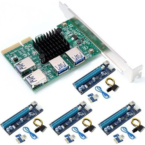 PCI express Splitter PCIe 1 to 4 PCI e Adapter PCI-e 1x to 16x USB 3.0 Mining Special Riser Extender Card For BTC Miner Mining