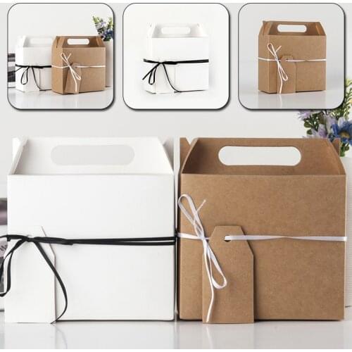 Large Snack Cookie Chocolates Gift Box W/ Handle Kraft Paper Candy Boxes F/ Valentines Day Wedding Birthday Party Packaging Bag