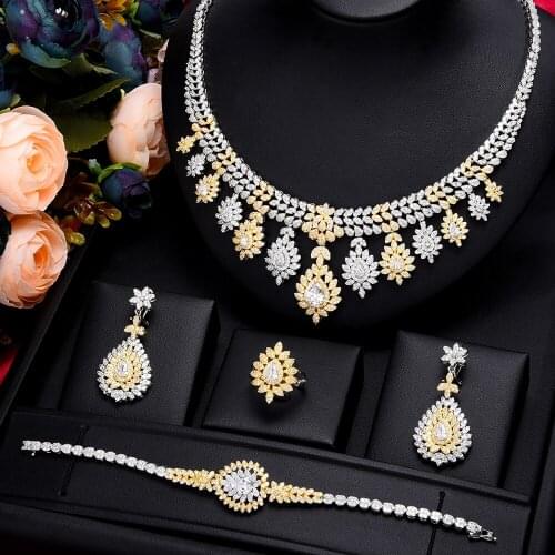 GODKI Leaf Charms 4Pcs Luxury Nigerian Jewelry Set For Women Wedding Cubic Zircon Dubai Bridal Necklace Earring Bangle Ring Set