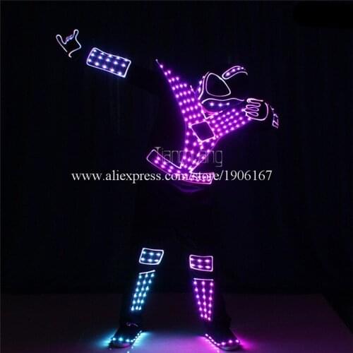 Programmable Men led fiber optic tron robot costumes dance team full color led light dj clothes luminous stage wears disco suit