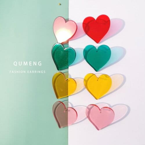 QUMENG korean cute romantic Heart Geometric Earrings girls Transparent Acrylic Stud Earrings For Women fashion Jewelry