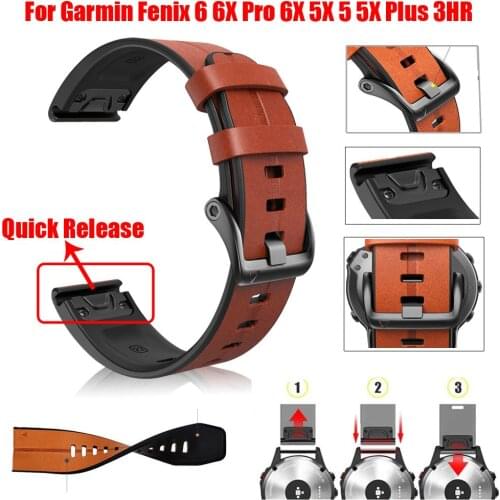 LYQSTA 22 26mm Band Straps For Garmin Fenix 6 6X Pro 6X 5X 5 5X Plus 3HR Forerunner935 945 Quick Release Strap LEATHER Bracelet