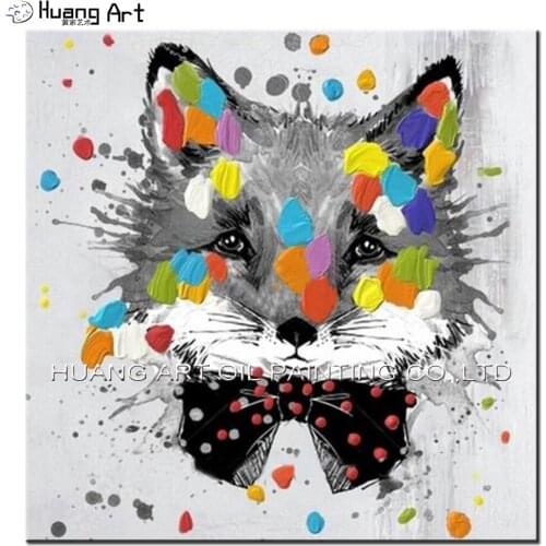 Hand-painted Abstract Raccoon Oil Painting for the Sitting Room or Bedroom Decor Handmade Modern Lovely Animal Linen Painting