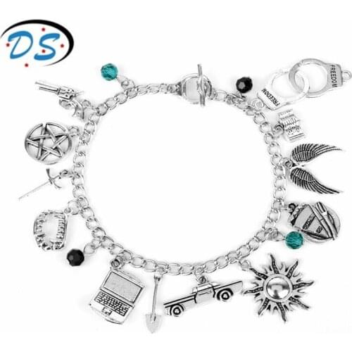 Supernatural Bracelet for Women Movie Jewelry Dean Winchester Charms Pendants with Beads Bracelet Bangle Wristbands for Female