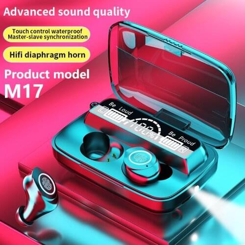 M17 Tws Earphone Wireless Bluetooth 5.0 Led Digital Display Touch Control Headset Earphone with 2000 Mah Charging Box