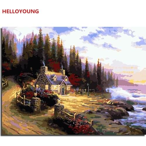 YH168 DIY Handpainted Oil Painting Dream Hut Digital Painting by numbers oil paintings chinese scroll paintings Home Decor