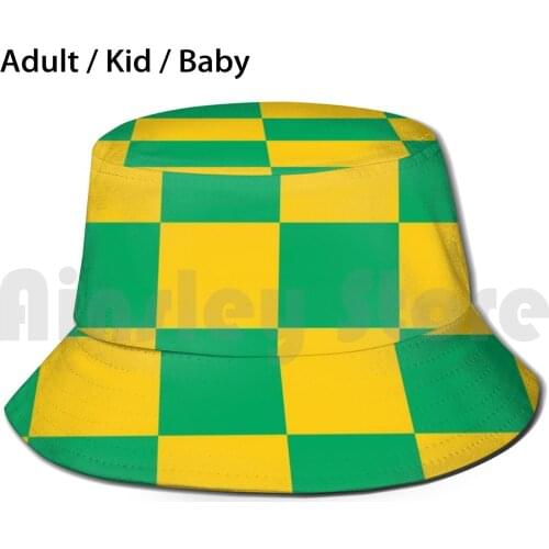 Norwich City Green And Amber Checkered Fan Flag Bucket Hat Adult kid baby Beach Sun Hats Norwich City Football Club Ncfc