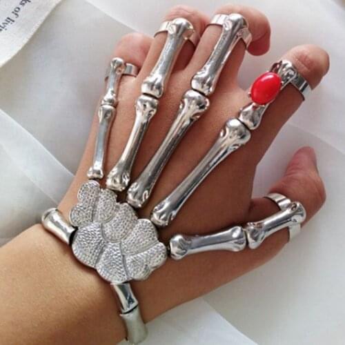 Steampunk Gothic Punk Skull Finger Bracelets for Women Skeleton Bone Hand Bracelets Bangles Christmas Halloween Gift