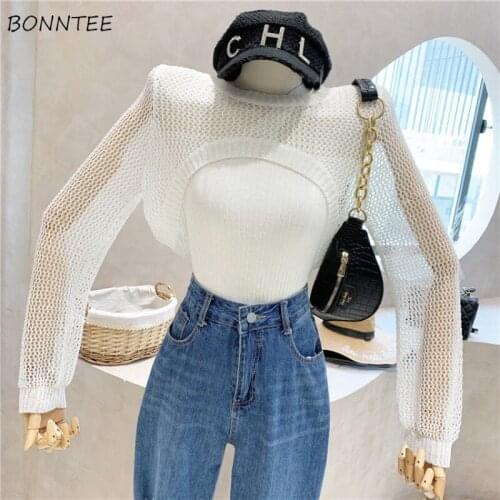 Sets Women Summer Simple Leisure Fashion Korean Style Streetwear Holiday White Solid Full-sleeve Cute Soft New Girls All-match