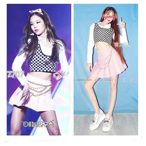 Kpop Seo Yea Ji IU Lee Ji Eun dance show Plaid vest white shirt and pink skirt two piece women summer streetwear sexy lady set