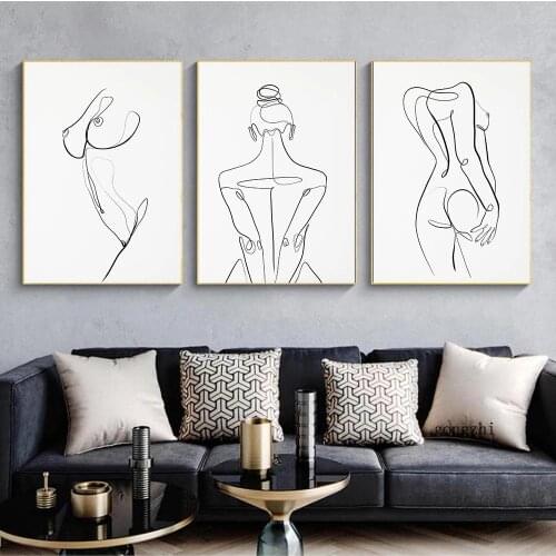 Woman Nude Abstract One Line Drawing Nordic Poster Sexy Lady Minimalist Sketch Canvas Painting Wall Art Prints for Bedroom Decor