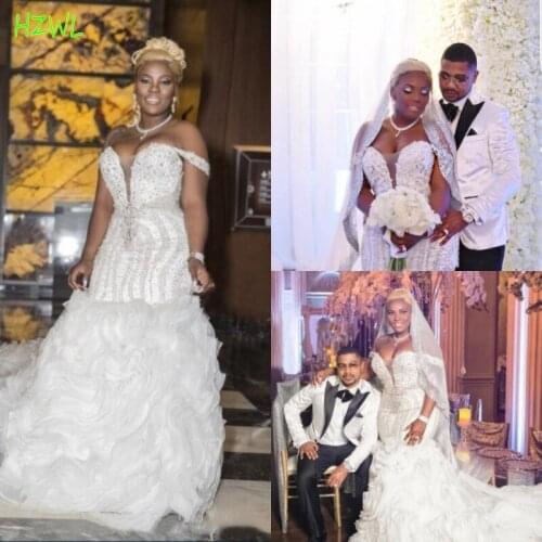 Sexy off shoulder Mermaid Wedding Dress 20201 Sequins Sweetheart Ruffles African Bridal Gowns Plus Size Vestido De Noiva