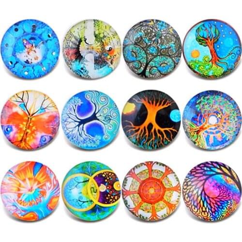 10pcs/lot New Glass Snap Jewelry Tree of life Mixed Pattern Snap Buttons fit 18mm/20mm DIY Snap Bracelet Buttons Jewelry ZB403