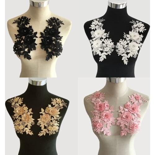2 Pcs/Pair 23*12CM 3D Hollowed-Out Lace Collar Pair Flower DIY Embroidery Decoration WomenS Clothing Sewing Accessories Patch