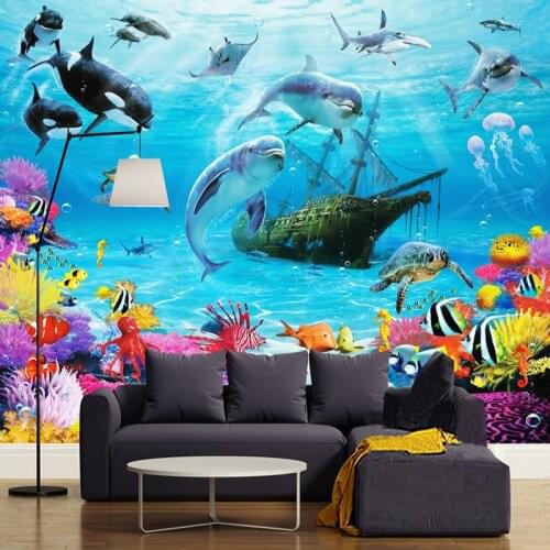 3D Cartoon Underwater World Mural Wallpaper Personalized Customization Kids Room Eco-friendly Moisture-Proof Photo Wall Papers