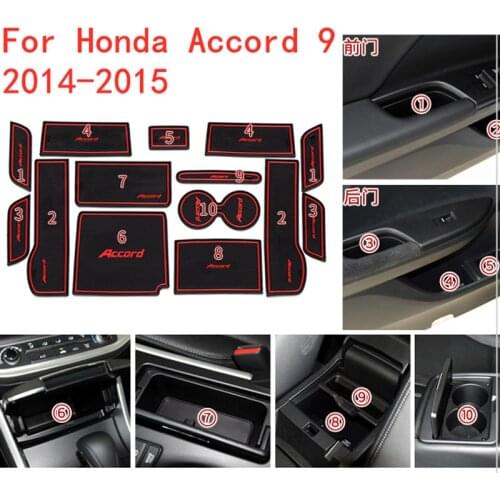 3D Rubber Mat For Honda Accord 9 2014-2015 Lnterior Anti Slip Mat Door Slot Pad Cup Cushion Groove Mat Car Accessories 15pcs