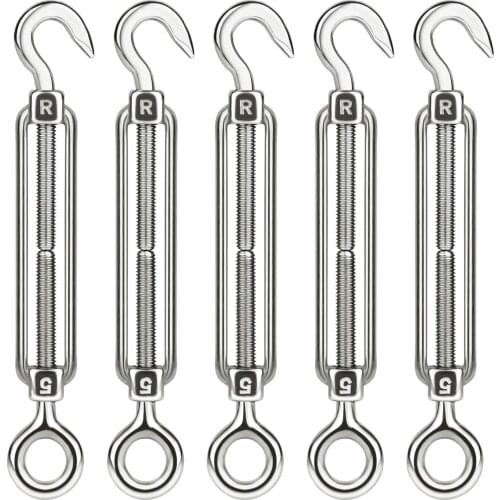 5Pcs/Set Stainless Steel M5 Turnbuckles Adjustable Wire Rope Tensioners Awning Chain Rigging Hooks Hardware