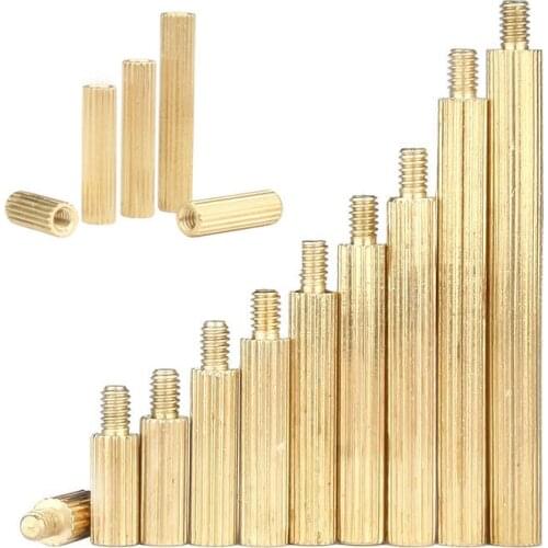 50pcs Solid Brass Copper M2 Round Standoff Spacer Support Pillar Column M-F F-F Male-Female Female For PCB Board length=3-35mm