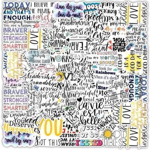 50PCS Colorful lnspirational Saying Stickers DIY Fridge Guitar Laptop Motorcycle Travel Luggage Classic Toy Graffiti Sticker