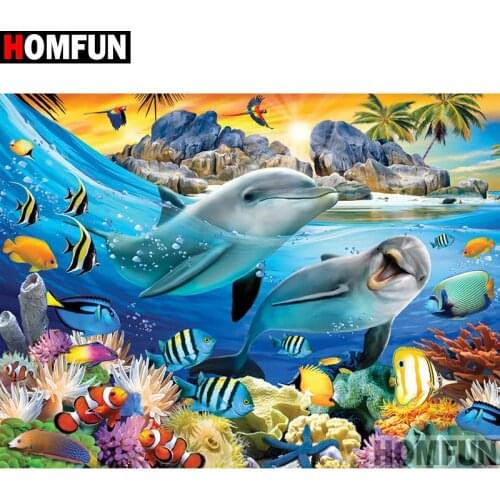 HOMFUN Full Square/Round Drill 5D DIY Diamond Painting "dolphin" Embroidery Cross Stitch 5D Home Decor Gift A09139