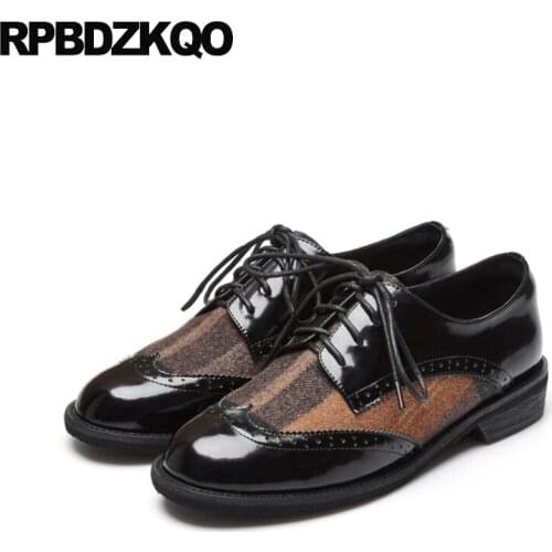 Brogue Ladies Designer Shoes Women Luxury 2021 Female Black Lace Up Flats Chinese Fashion Latest Round Toe China Genuine Leather