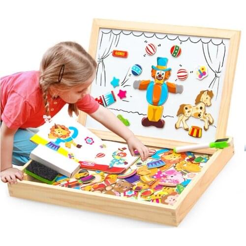 120+Pcs Wooden Multifunction Children Animal Puzzle Writing Magnetic Drawing Board Blackboard Learning Education Toys For Kids