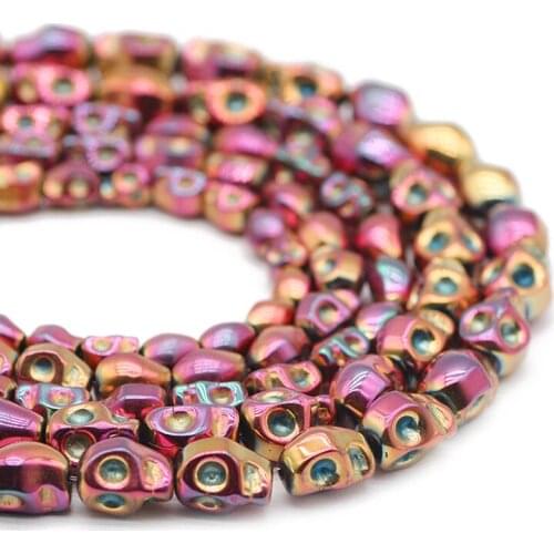 Hematite Natural Stone Skull Head Rose Red 4x6/6x8/8x10MM Spacer Loose Beads For Jewelry Making Handmade DIY Bracelets Findings