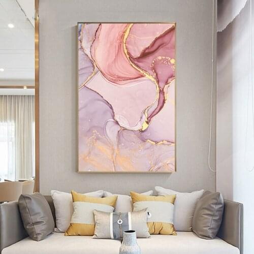 Nordic Purple Pink Canvas Painting Modern Home Gold Poster and Print Wall Picture for Living Room Abstract Scandinavian Wall Art