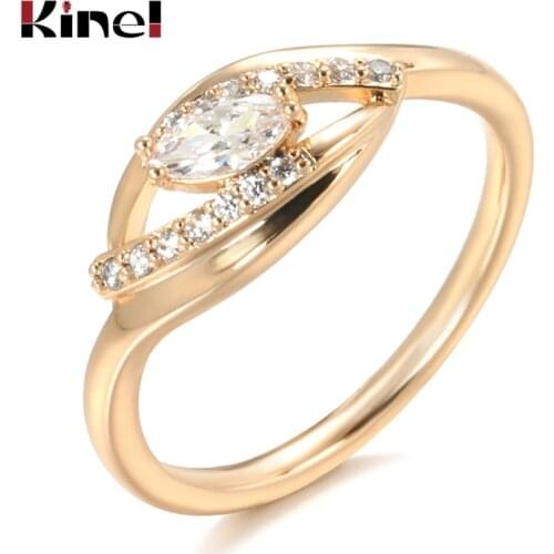 Kinel Fine Jewelry 585 Rose Gold Bride Wedding Ring Natural Zircon Finger Rings for Women Wedding Jewelry Crystal Gift