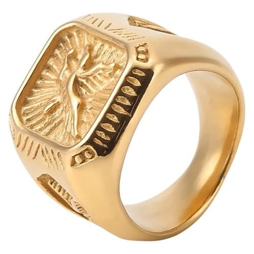 Gold Color Eagle Stainless Steel Ring for Men Chunky Band Finger Rock Cool Male Jewelry US Size 6-12