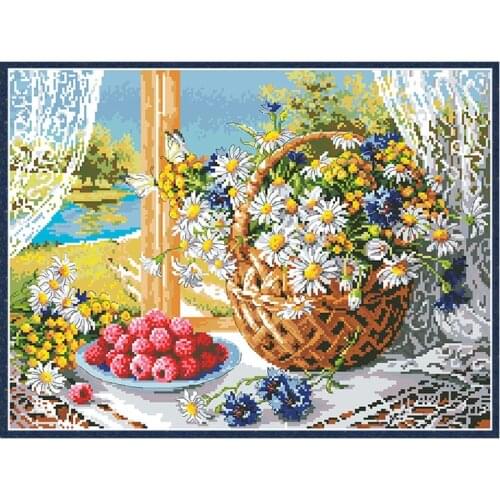 Chrysanthemum Basket Flower Cross Stitch Kits Needlework Sets Embroidery Painting Printed Canvas 11CT 14CT DIY Crafts Home Decor