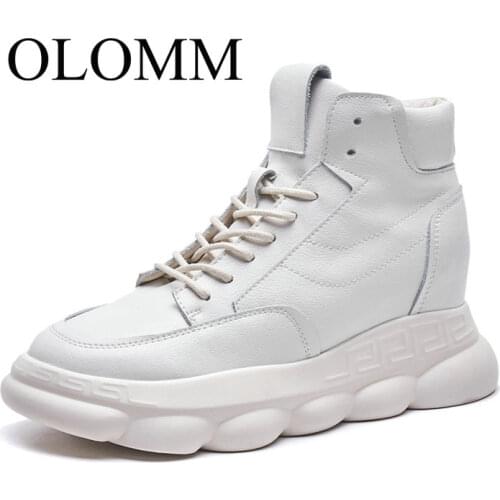 OLOMM leather high to help 2019 autumn and winter new muffin thick bottom to increase the wild casual sports shoes LL-184