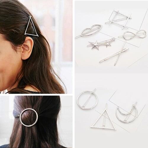 Metal Hair Clips for Women Hair Ornament Triangle Geometric Moon Round Barrette Side Bobby Pin Ponytail Hairpins Hair Clip