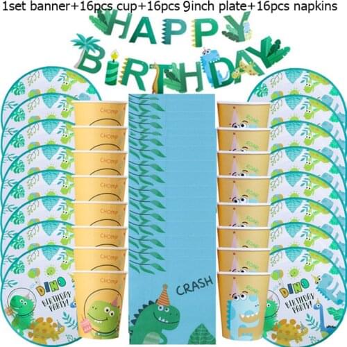 49pcs Dino party supplies Kids Birthday party disposable tableware set plate Baby Shower boys jungle safari dinosaur party deco