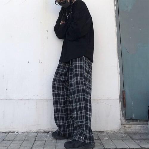 GOOHOJIO 2020 New Hot Sale Vintage Pants Couple Harajuku Lattice Long Trouser Women All-match High Waist Pants Women Streetwear