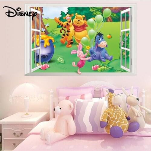 Disney new 3D stickers stereo fake window cartoon bear jumping tiger environment layout wall decoration stickers