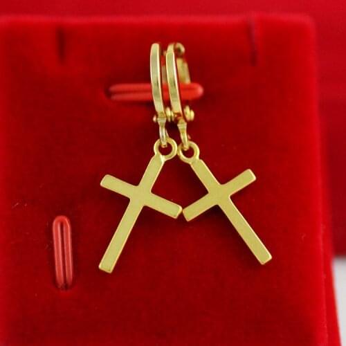 Cross Dangle Earrings Yellow Gold Filled Classic Style Mens Womens Minimalist Earrings