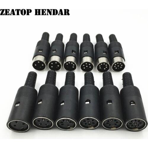 8Pcs Din 3 4 5 6 7 8 Pin Male or Female Plug with Black Plastic Handle Male DIY Soldering Connector